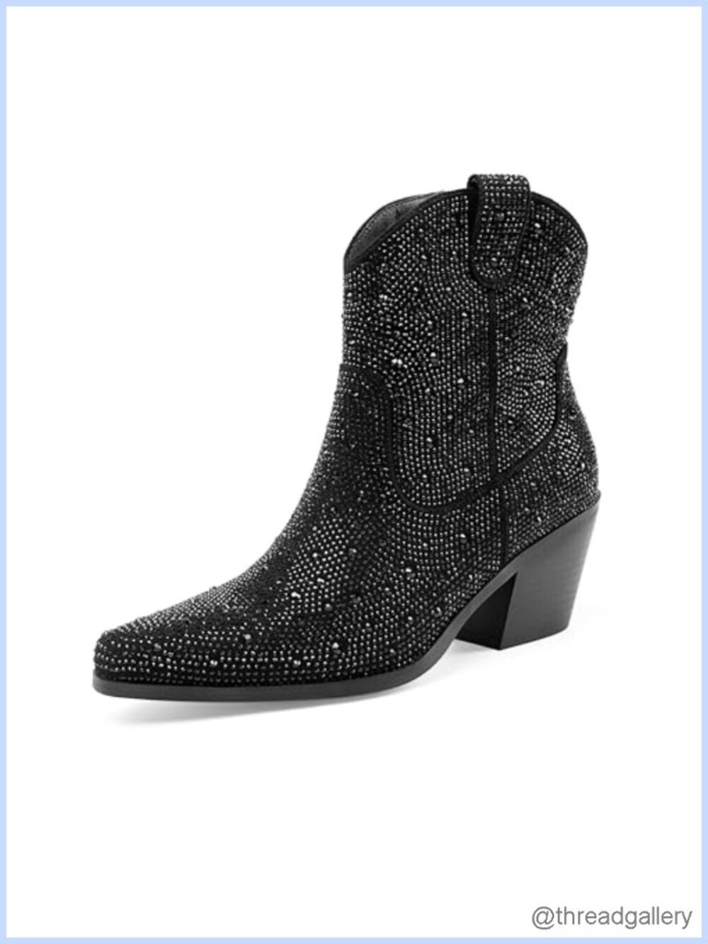 Sparkly Rhinestone Cowboy Ankle Boots Pointed Toe Block Heel Western Booties